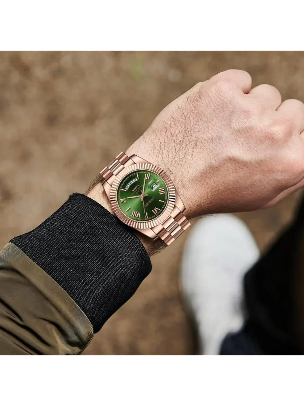 Nibosi Men's Rose Green Analog Quartz Stainless Waterproof Desiger Wrist Watch